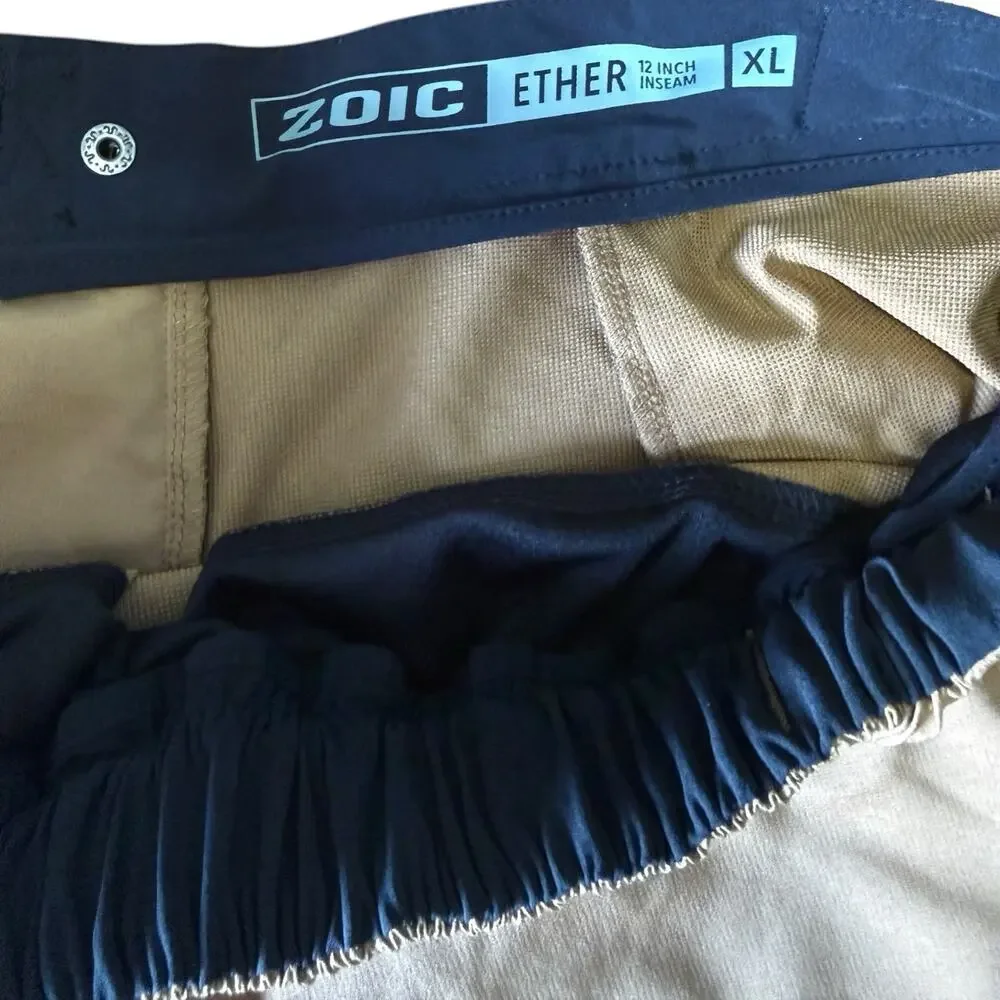 Zoic Ether Bike Shorts Mens Size L Tan Stretch Pockets Adjustable Waist